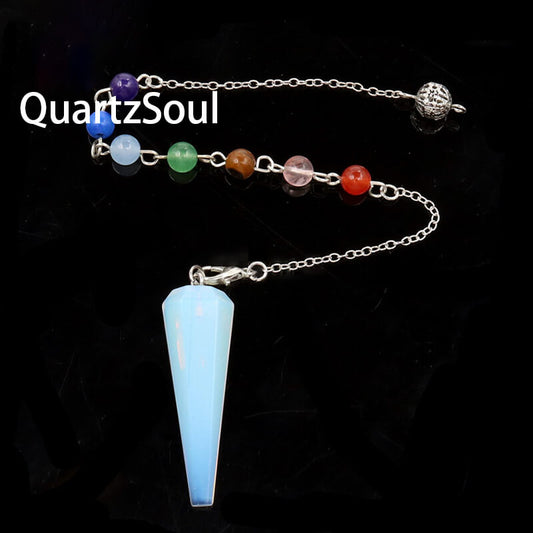 Opal Crystal Pendulum with 7 Chakra Chain for Enhanced Creativity and Insight