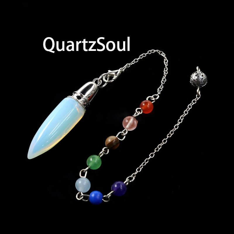 Opal Crystal Pendulum for Energy Work with Chakra Bead Chain