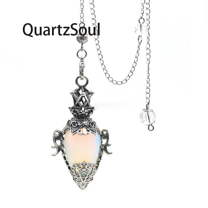 Opal Crystal Pendulum with Silver Filigree Cage for Enhanced Intuition
