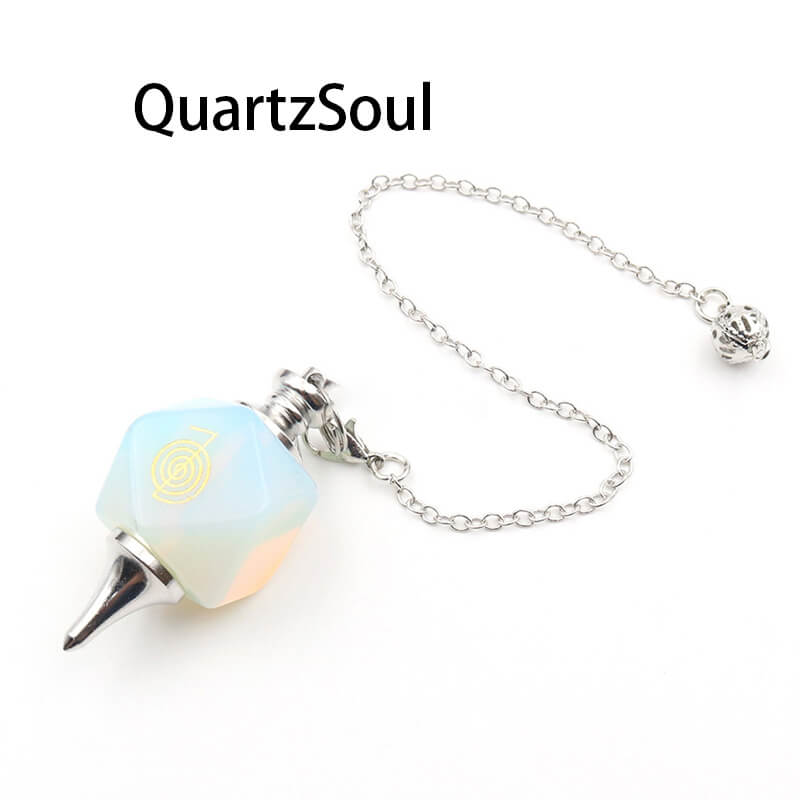 Opal Crystal Pendulum with Sacred Geometry Symbol for Intuition and Spiritual Awareness