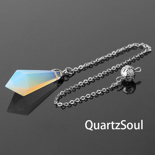 Opal hexagonal pendulum with silver chain for intuition enhancement