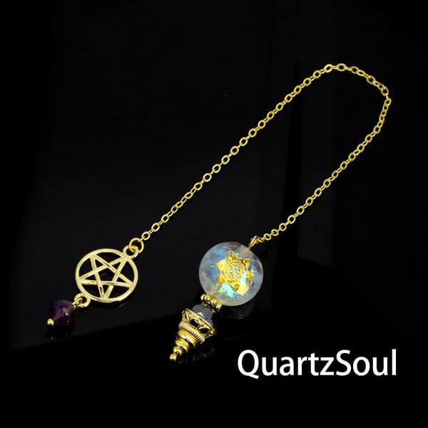Opal crystal pendulum with pentagram charm for intuitive divination work