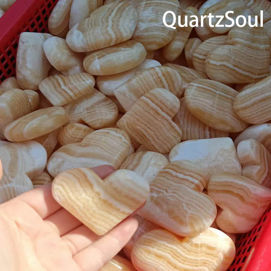 Premium Orange Calcite heart stones for crystal wholesale buyers