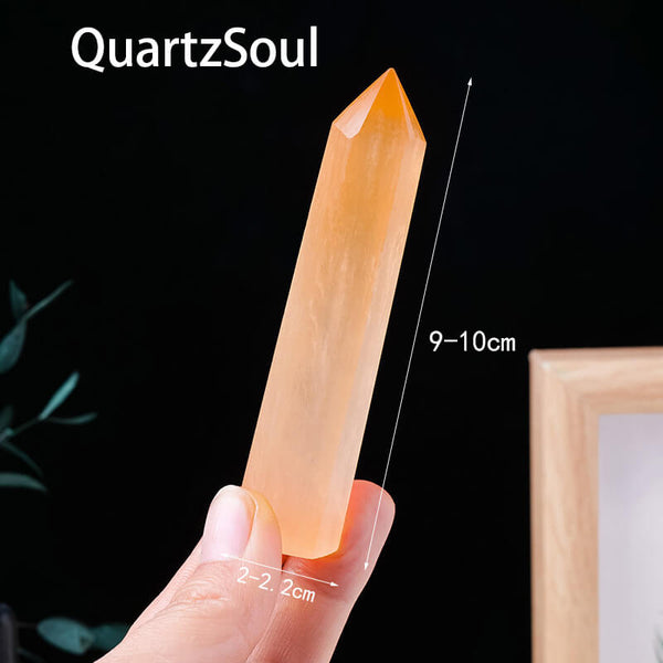 Orange Selenite Hexagonal Prism Crystal Natural Healing Stone
