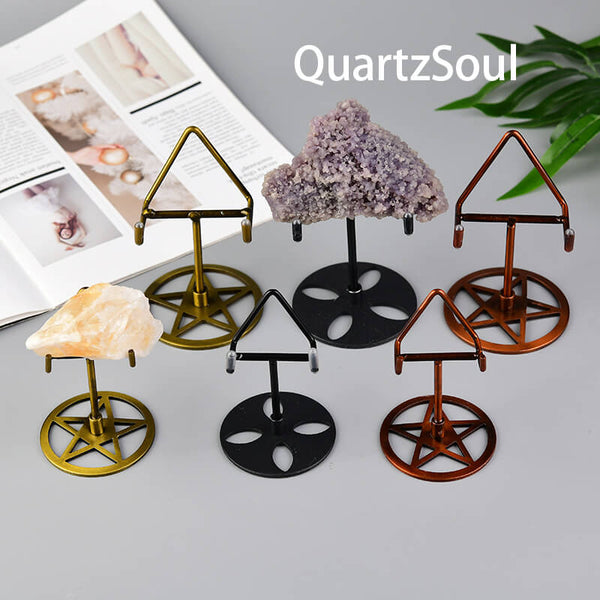 Set of Crystal Display Stands with Pentagram Base in Multiple Colors Holding Various Crystals
