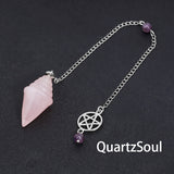 Rose quartz pentagram pendulum for love readings and heart chakra healing