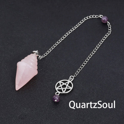 Rose quartz pentagram pendulum for love readings and heart chakra healing