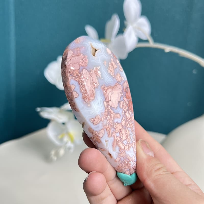 Polished Pink Agate Crystal Showing Natural Color Bands
