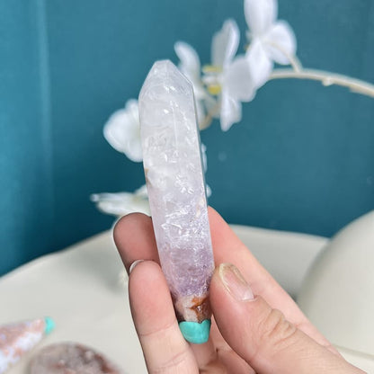 Pink Amethyst Flower Agate Crystal Carving In Natural Light