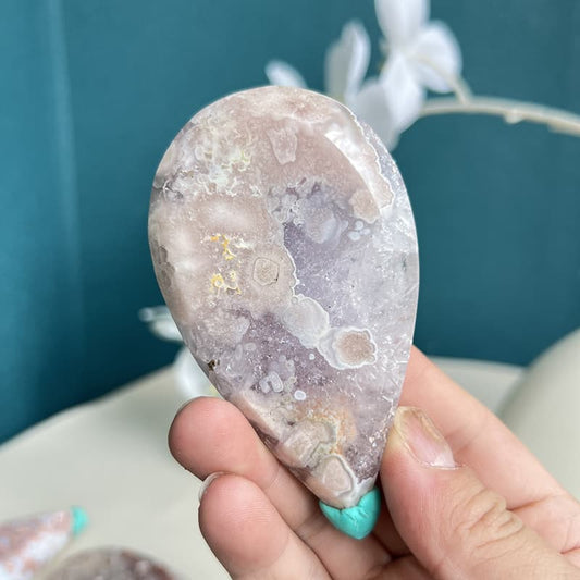Natural Pink Amethyst Flower Agate Palm Stone with Unique Crystalline Patterns