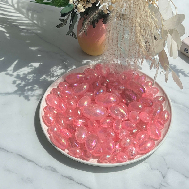 Pink Angel Aura Quartz Tumbled Stones as Elegant Home Decor Element