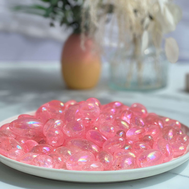 Premium Pink Angel Aura Quartz Tumbled Stones for Crystal Healing and Collection