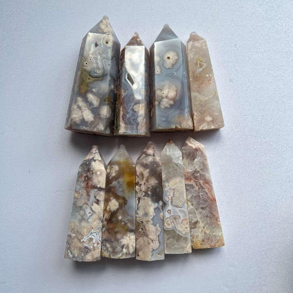 Pink Flower Agate Crystal Tower for spiritual practitioners