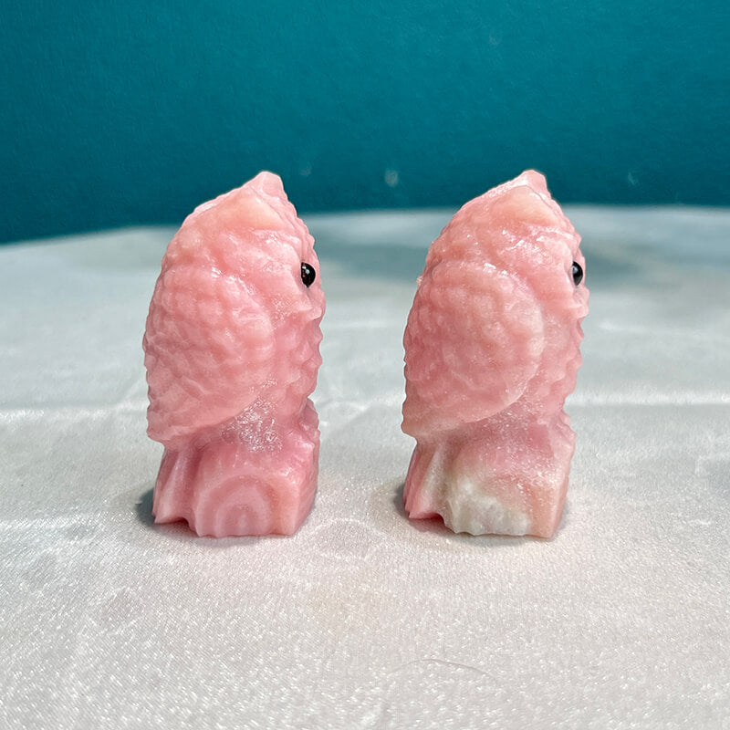 Pink Opal Carved Sculpture Front View Showing Natural Patterns