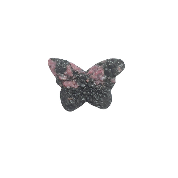 Natural pink rhodonite butterfly carving with black manganese oxide inclusions healing crystal