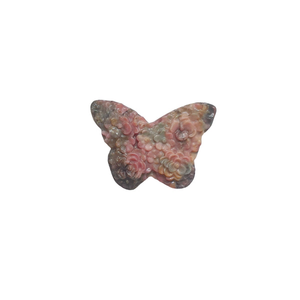 Pink Rhodonite Butterfly Crystal Carving with Floral Pattern