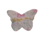 Natural pink rhodonite butterfly carving with cream floral accents