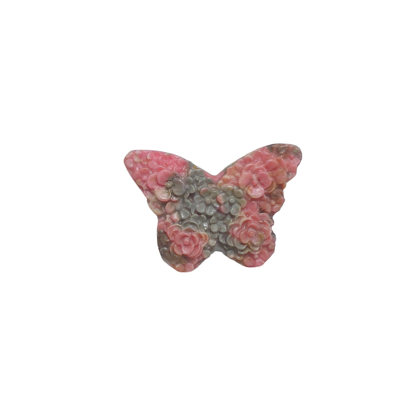Natural Pink Rhodonite Butterfly Crystal Carving with Floral Pattern