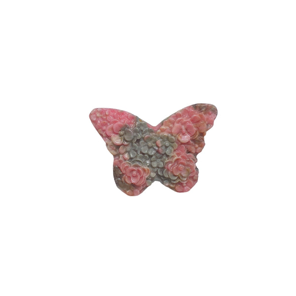 Natural Pink Rhodonite Butterfly Crystal Carving with Floral Pattern