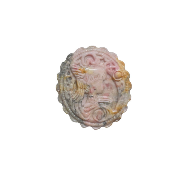Pink Rhodonite Cameo Crystal Viewed from Angle Showing Carving Depth