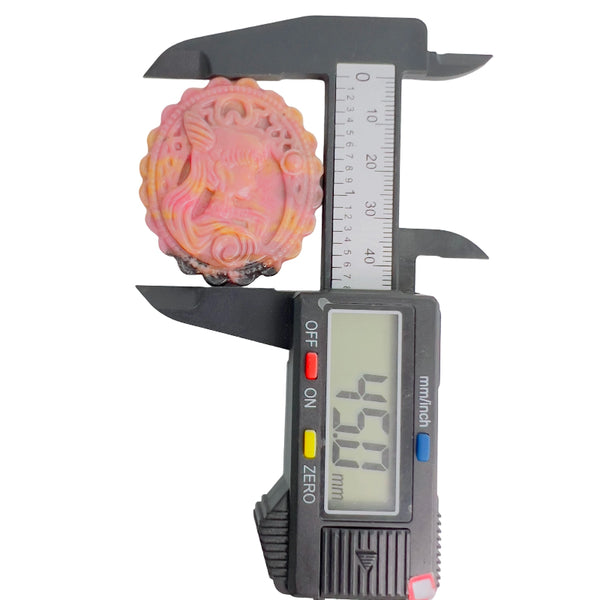 Carved Rhodonite Crystal Pendant Height Measurement with Digital Caliper