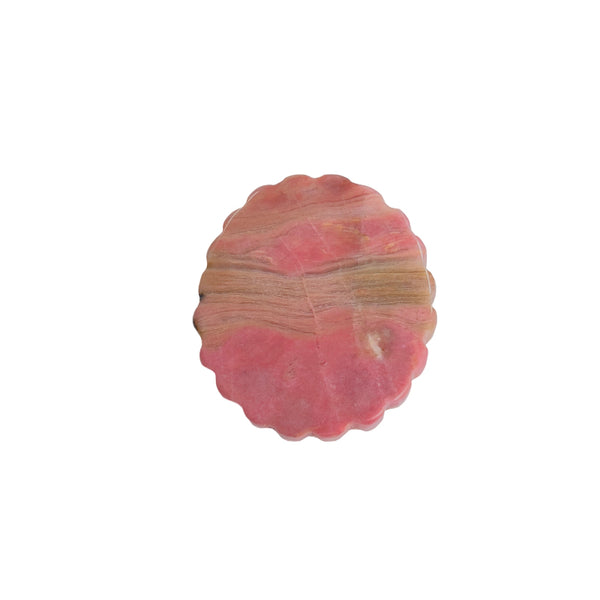 Pink Rhodonite Crystal Medallion with Intricate Magical Girl Pattern