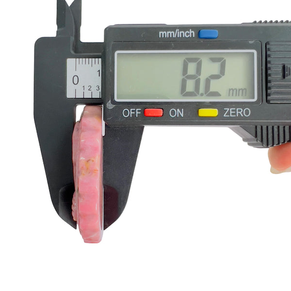 Pink Rhodonite Healing Stone Medallion Thickness Measurement