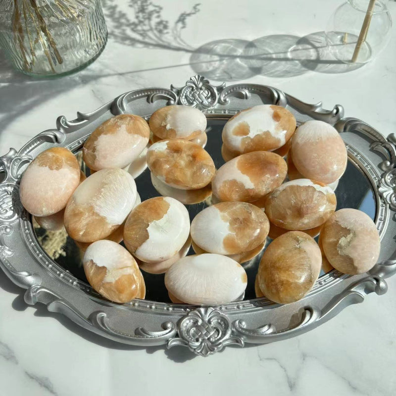 Premium Pink Scolecite Palm Stone for Crystal Healing Practices