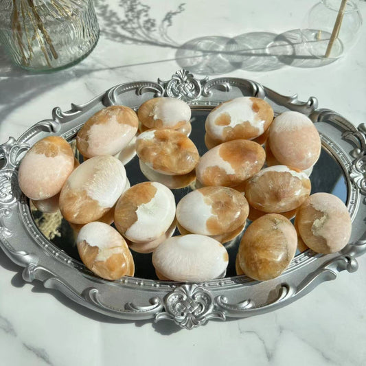 Premium Pink Scolecite Palm Stone for Crystal Healing Practices