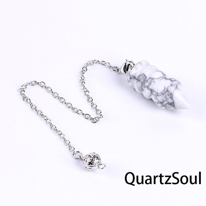 White Turquoise Pointed Crystal Pendulum Full View