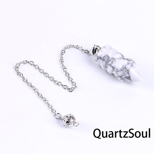 White Turquoise Pointed Crystal Pendulum Full View