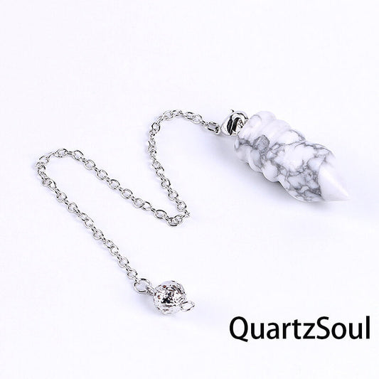 White Turquoise Pointed Crystal Pendulum Full View