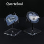 Premium acrylic display stand showcasing blue agate crystal specimens