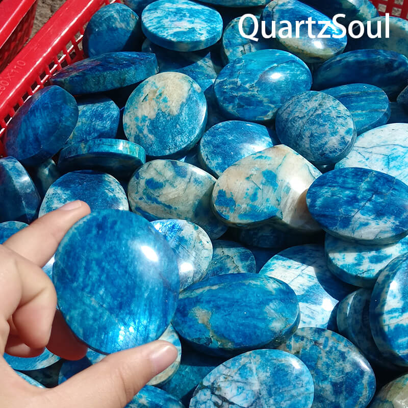 Blue Apatite palm stones wholesale crystal supplier bulk pricing