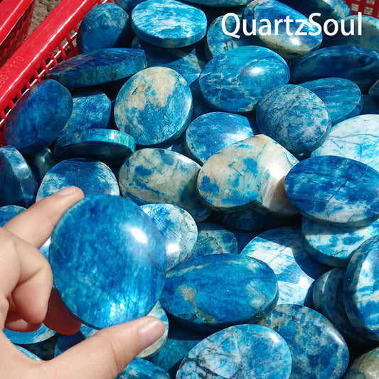 Blue Apatite palm stones wholesale crystal supplier bulk pricing