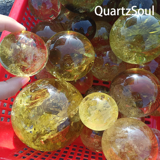 Premium wholesale citrine sphere crystal with golden inclusions