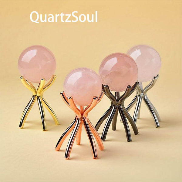 Premium Crystal Sphere Stands in Multiple Metallic Colors with Rose Quartz Balls