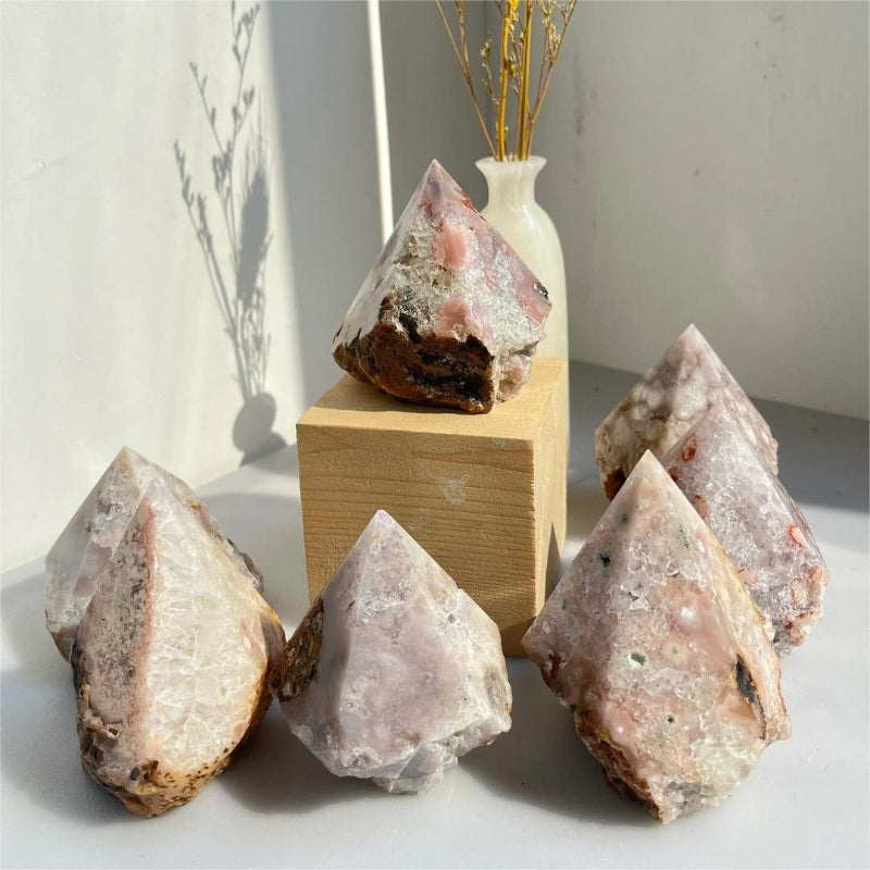 Natural Flower Agate Crystal Point Wholesale Pink Floral Pattern
