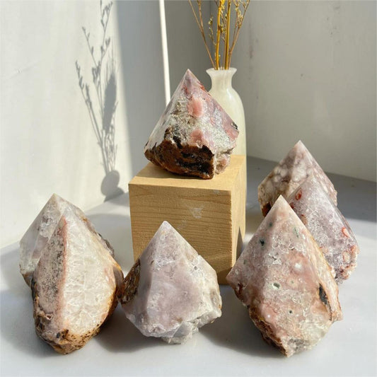 Natural Flower Agate Crystal Point Wholesale Pink Floral Pattern