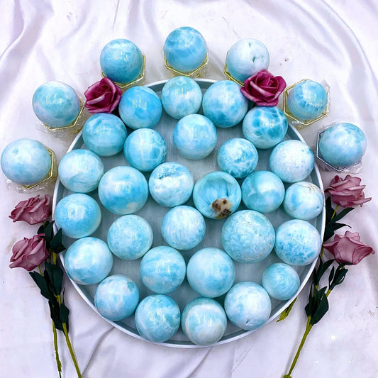 Natural Larimar Crystal Sphere Wholesale Dominican Republic Blue Pectolite