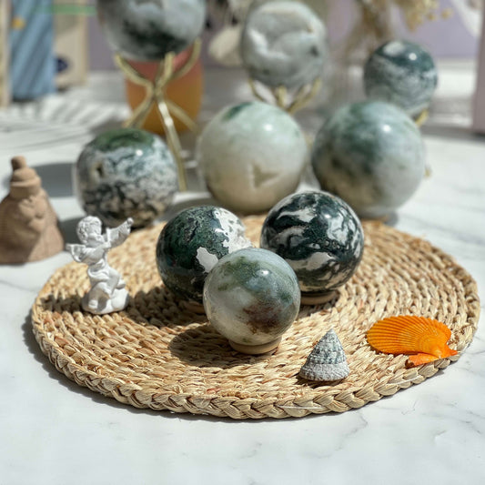 Premium Moss Agate Sphere Natural Healing Crystal for Abundance and Prosperity