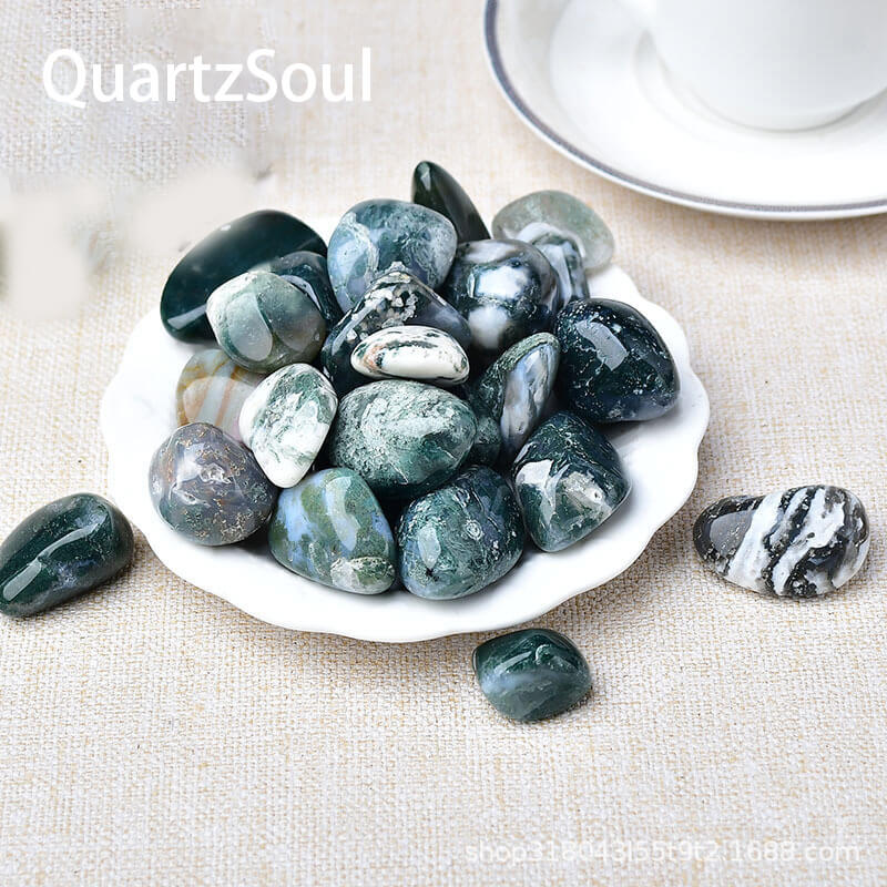 Moss Agate Tumbled Stones Premium Polished Healing Crystals