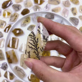 Front view of high quality dendritic quartz freeform wholesale crystal with natural inclusions