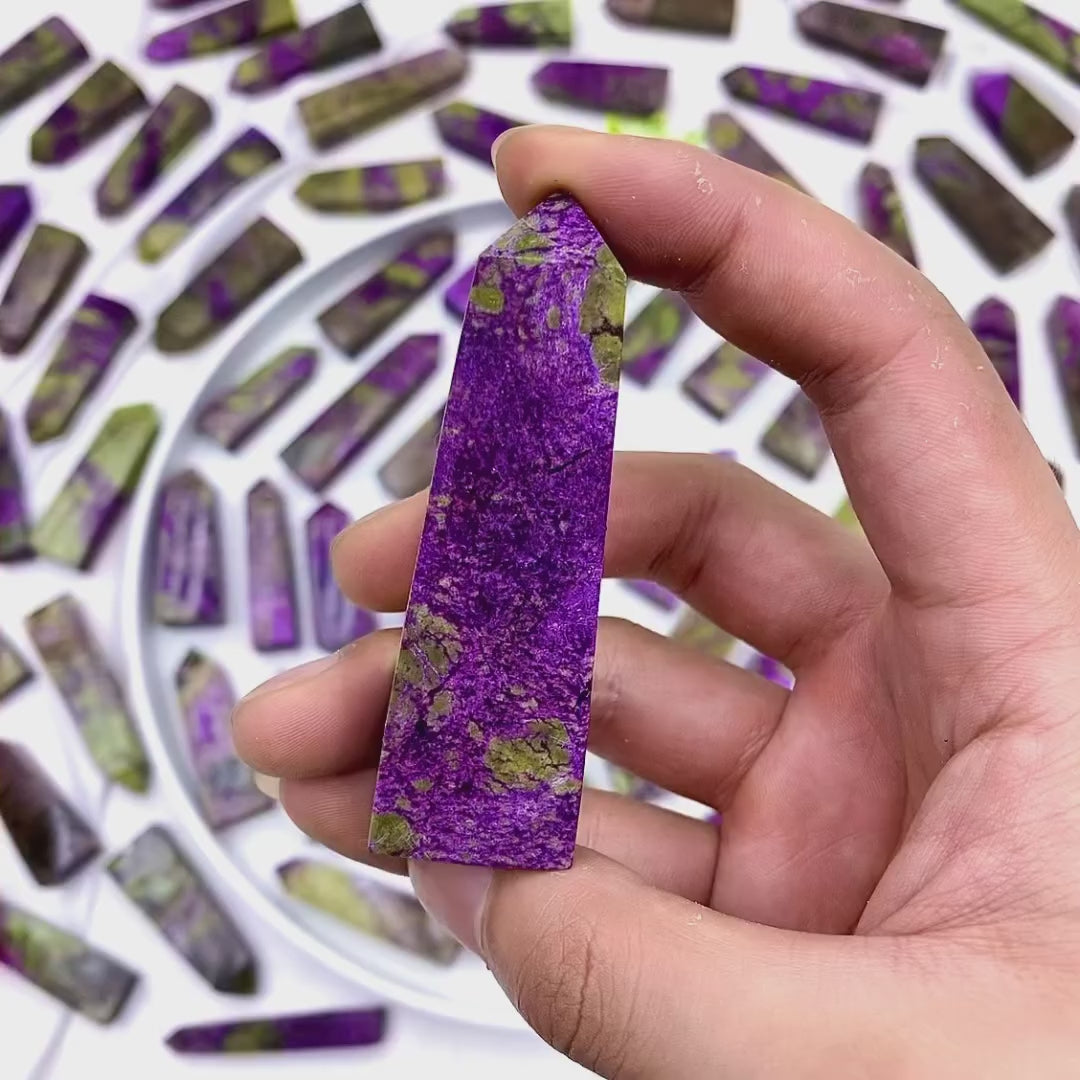 Natural Atlantisite Tower Showing Green and Purple Patterns