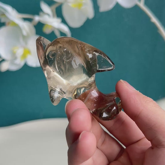 Close-up of Smoky Quartz Crystal Fish Carving Details