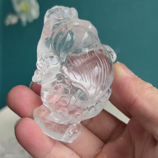 Premium clear quartz golden toad carving for crystal collectors