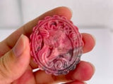 Pink Rhodonite Carved Crystal Pendant Size Comparison with Common Object