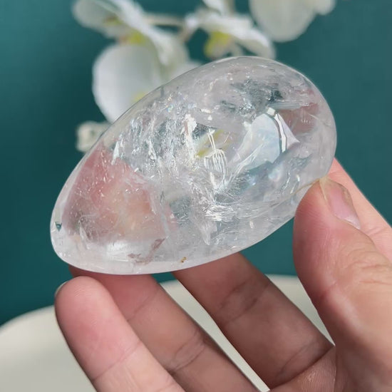 White Smoky Quartz Crystal Egg for Root and Crown Chakra Alignment