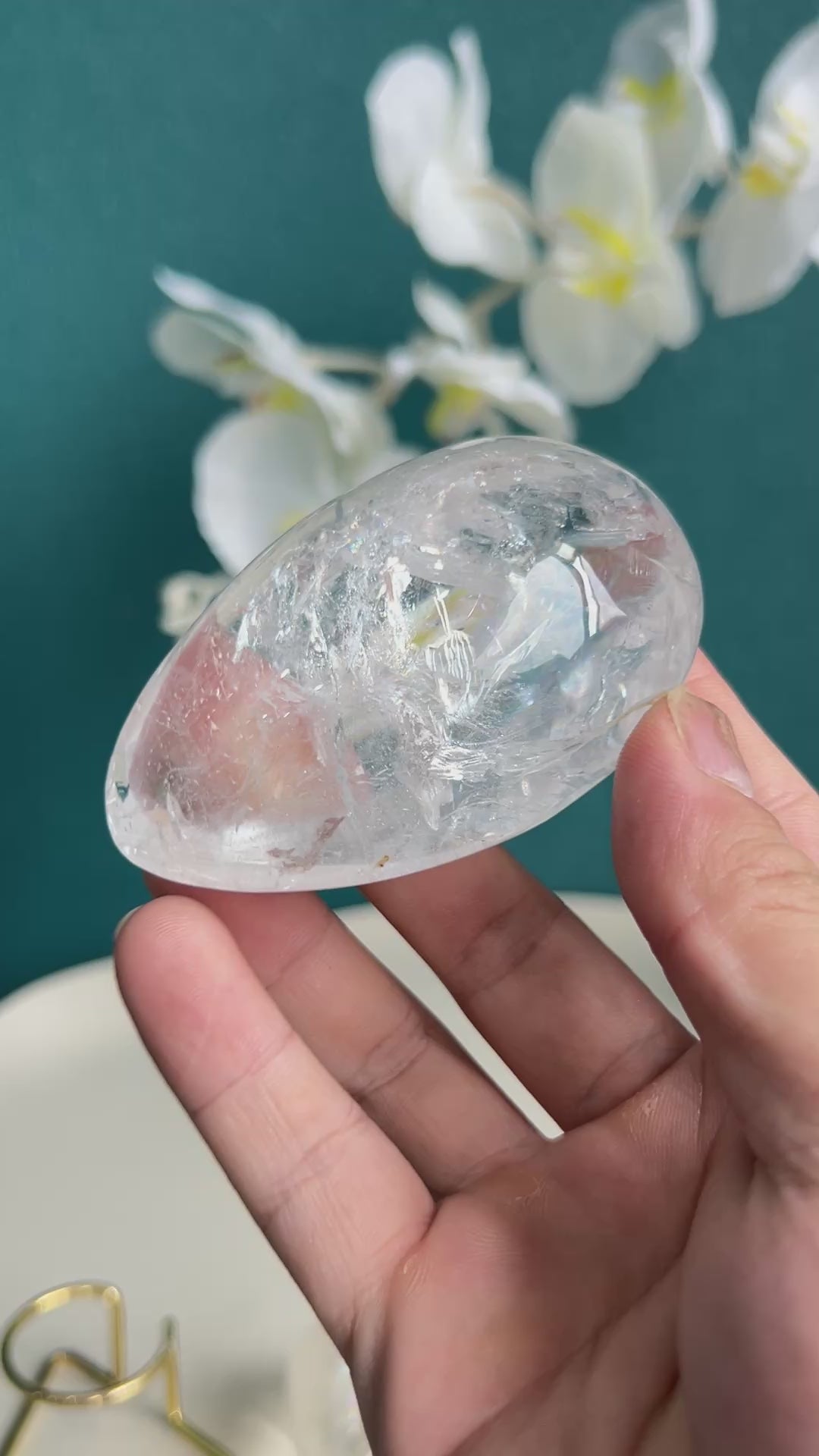 White Smoky Quartz Crystal Egg for Root and Crown Chakra Alignment