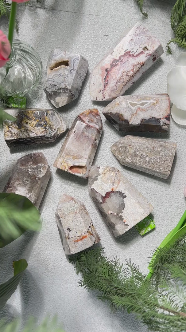 Natural Color Variations in Wholesale Crazy Agate Crystal Towers